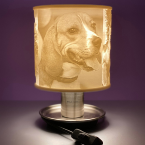 Lithophane Lampe in Zylinderform, kurzer Lampensockel - Gold / Silber